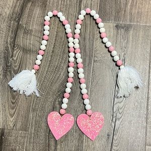 2 Pink and White Valentines Day Wood Bead Garlands